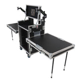 Video Control Workstation Flight Case 16U + 5U Rack with Dual Side Tables & Triple Monitor Mount by Santosom