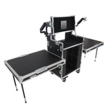 Video Control Workstation Flight Case 16U + 5U Rack with Dual Side Tables & Triple Monitor Mount by Santosom
