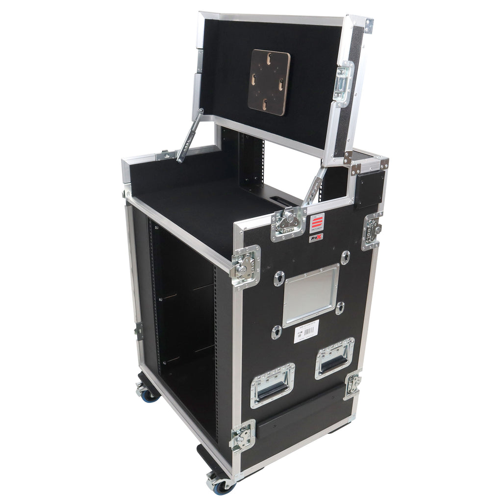 Video Control Workstation Flight Case 16U + 5U Rack with Dual Side Tables & Triple Monitor Mount by Santosom