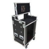 Video Control Workstation Flight Case 16U + 5U Rack with Dual Side Tables & Triple Monitor Mount by Santosom