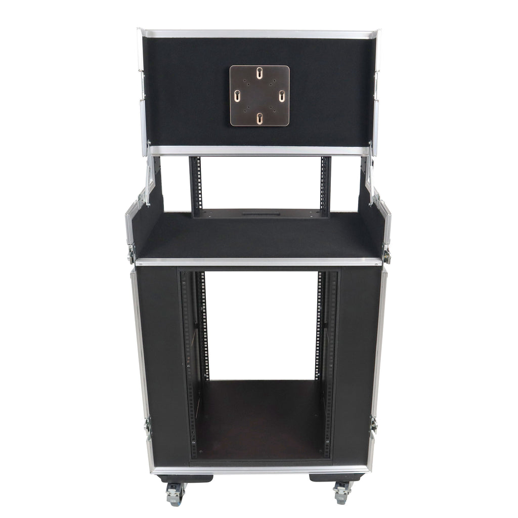 Video Control Workstation Flight Case 16U + 5U Rack with Dual Side Tables & Triple Monitor Mount by Santosom