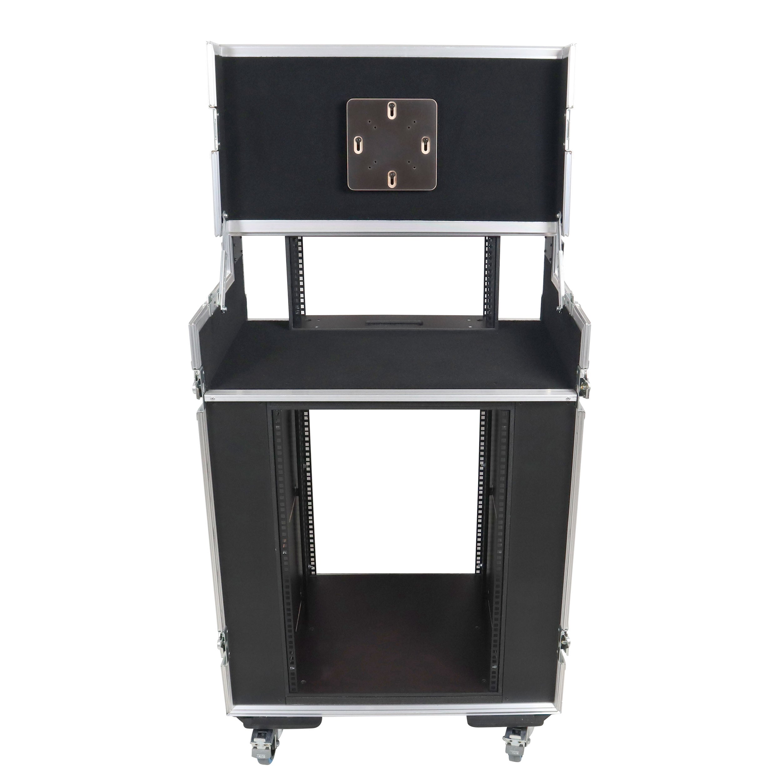 Video Control Workstation Flight Case 16U + 5U Rack with Dual Side Tables & Triple Monitor Mount by Santosom
