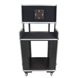 Video Control Workstation Flight Case 16U + 5U Rack with Dual Side Tables & Triple Monitor Mount by Santosom