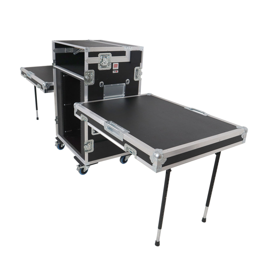 Video Control Workstation Flight Case 16U + 5U Rack with Dual Side Tables & Triple Monitor Mount by Santosom