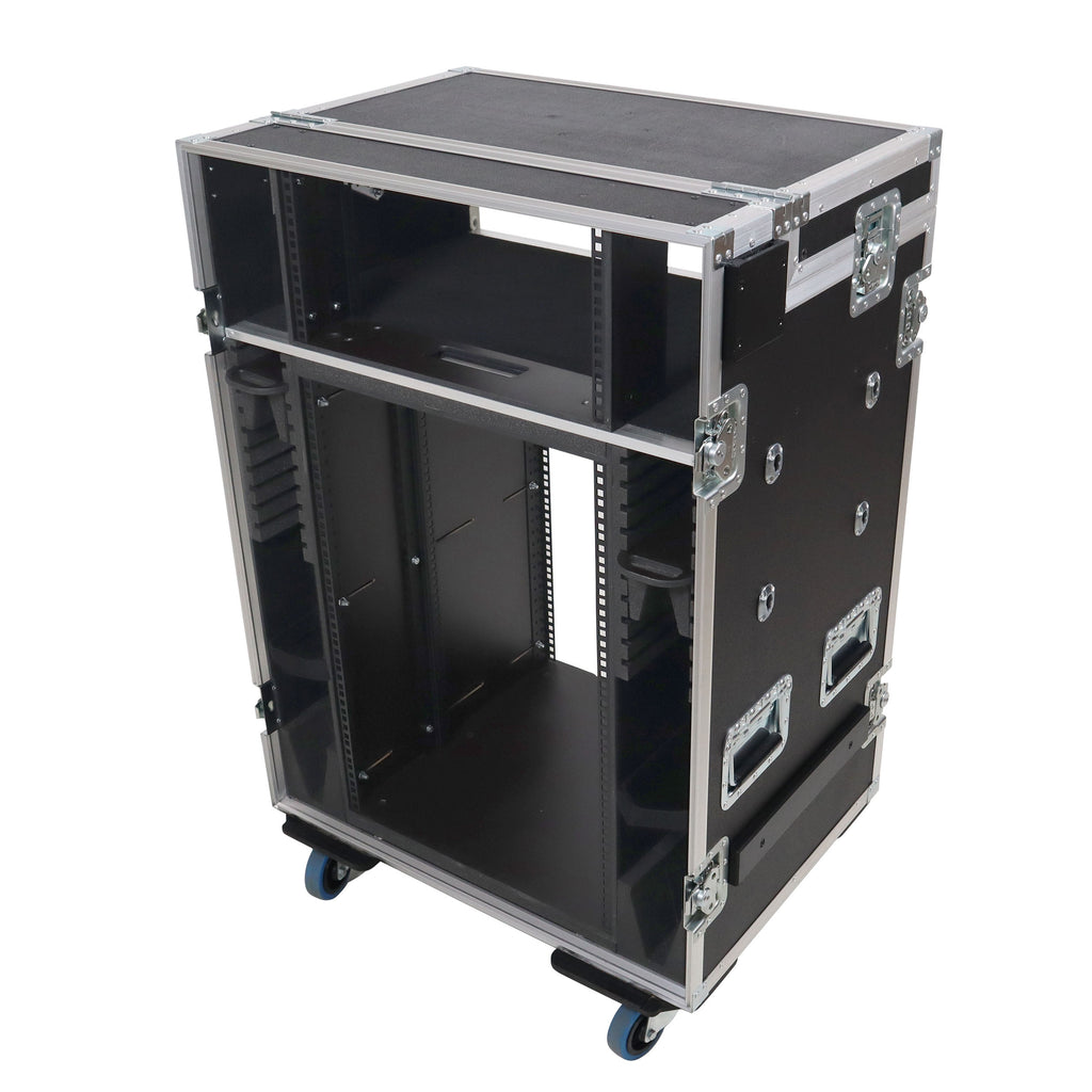 Video Control Workstation Flight Case 16U + 5U Rack with Dual Side Tables & Triple Monitor Mount by Santosom