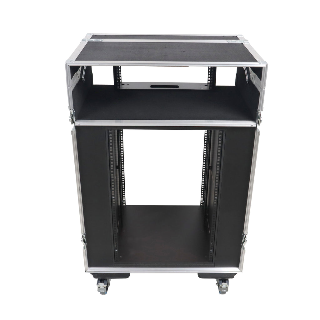 Video Control Workstation Flight Case 16U + 5U Rack with Dual Side Tables & Triple Monitor Mount by Santosom