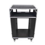 Video Control Workstation Flight Case 16U + 5U Rack with Dual Side Tables & Triple Monitor Mount by Santosom