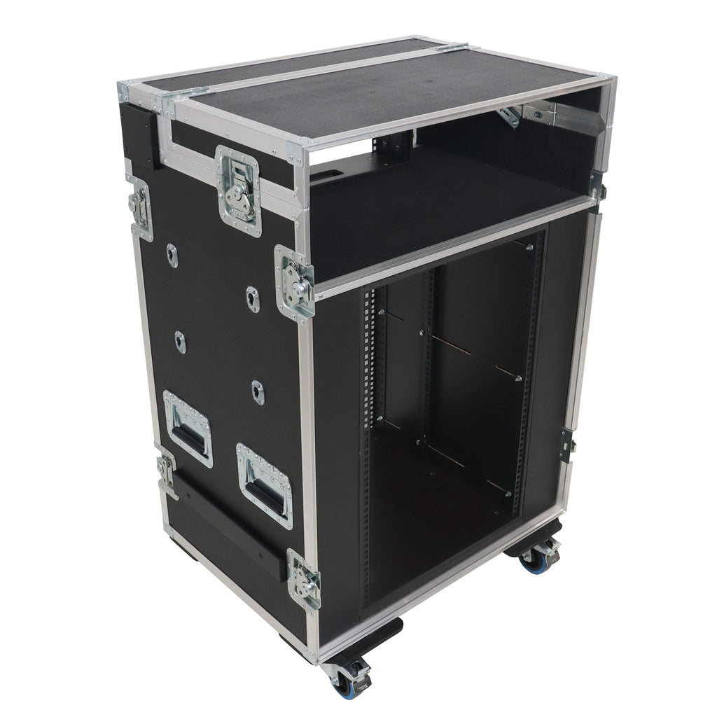 Video Control Workstation Flight Case 16U + 5U Rack with Dual Side Tables & Triple Monitor Mount by Santosom
