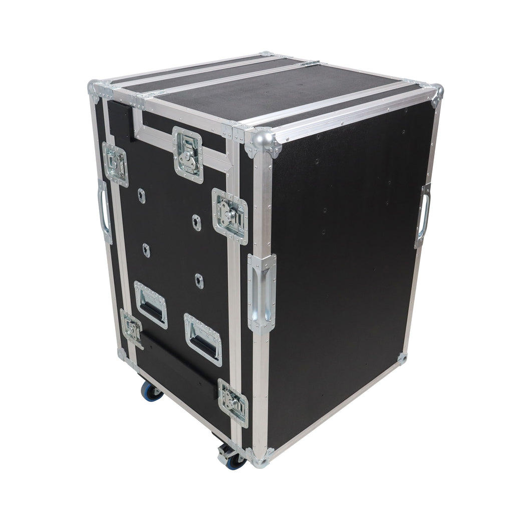 Video Control Workstation Flight Case 16U + 5U Rack with Dual Side Tables & Triple Monitor Mount by Santosom