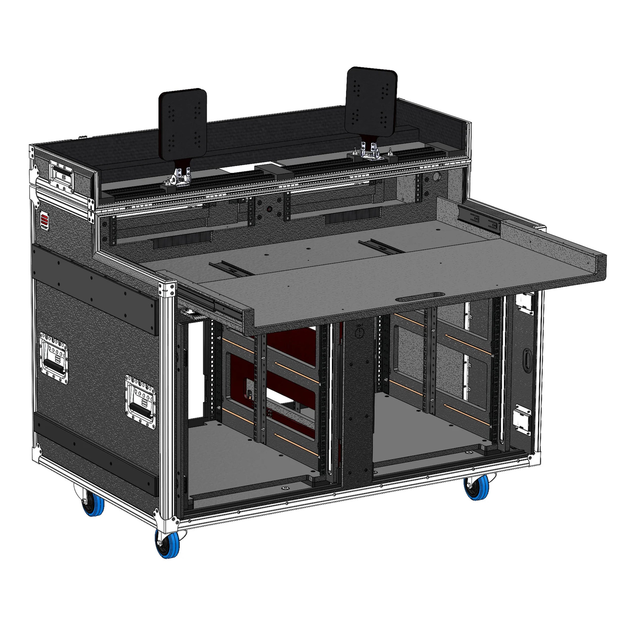 AVPro Case for Regie Double Sliding Slam Door Rack 2x (12U+2U) and 4 Monitors by Santosom