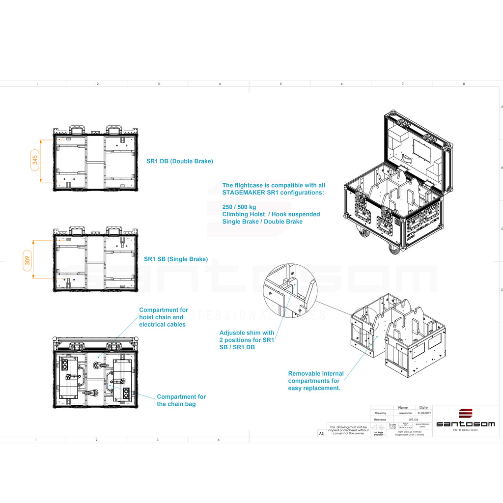 Flight Case, 2x Verlinde Stagemaker D8+ SR1 250kg by Santosom