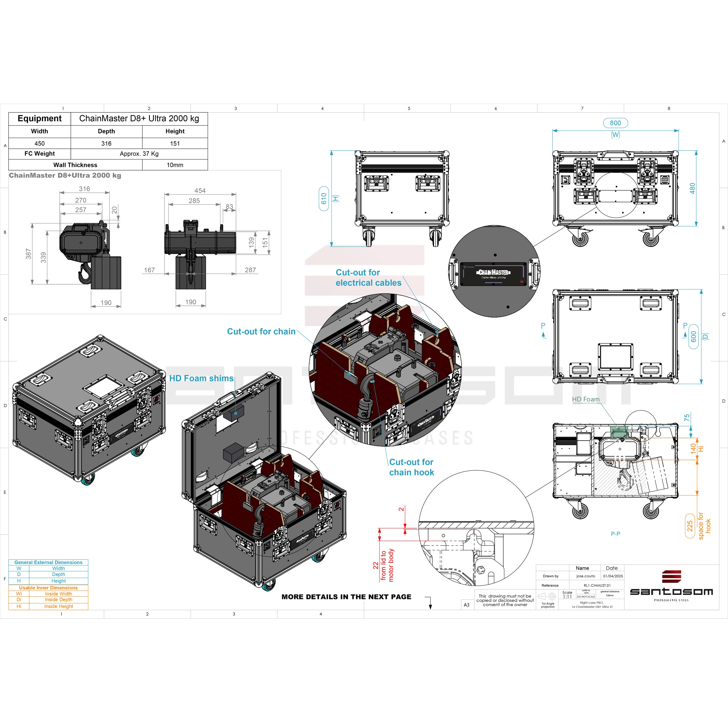 Flight case PRO, 1x ChainMaster D8+ Ultra 2T by Santosom