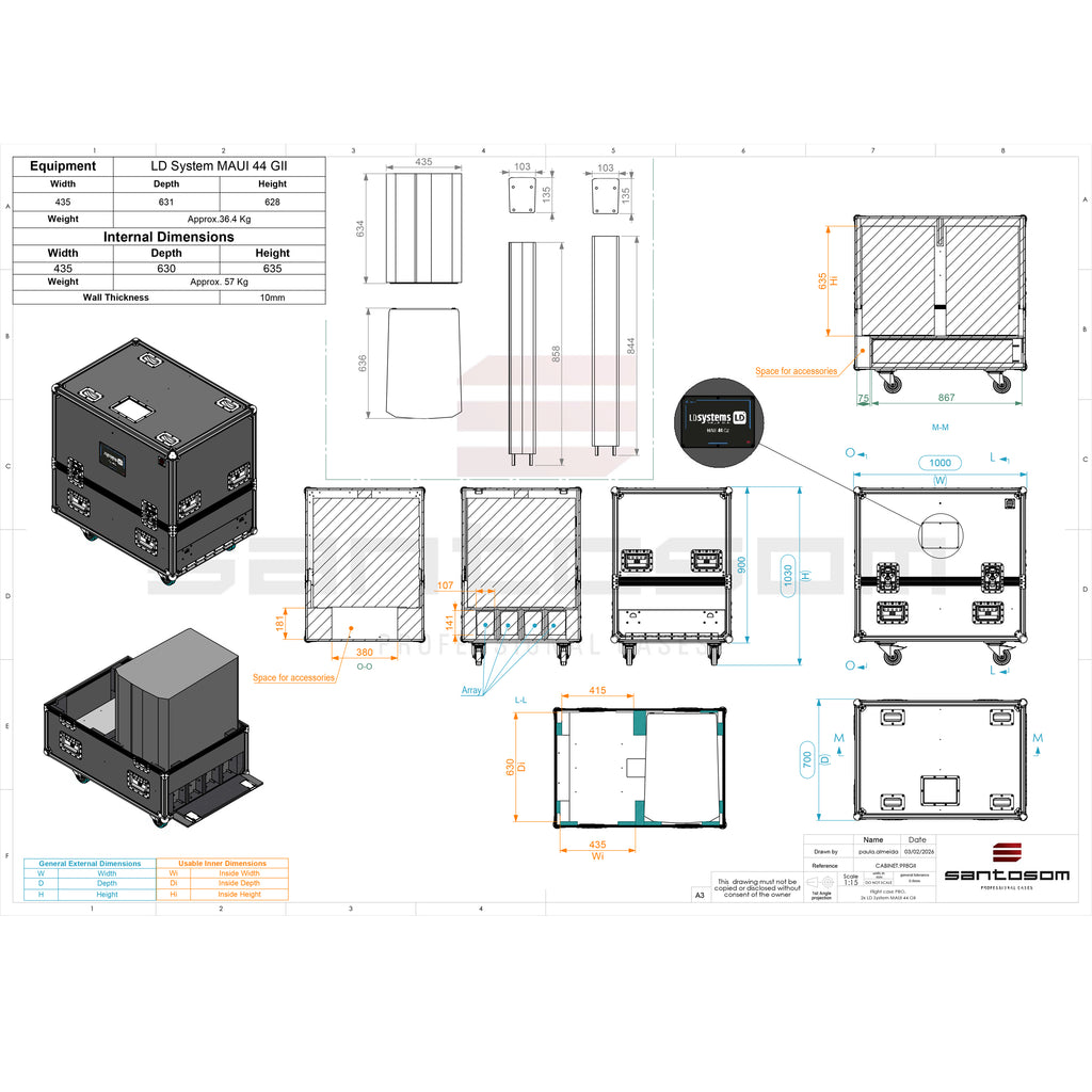 Flight case for 2x LD System Maui 44 G2 with 4x casters by Santosom