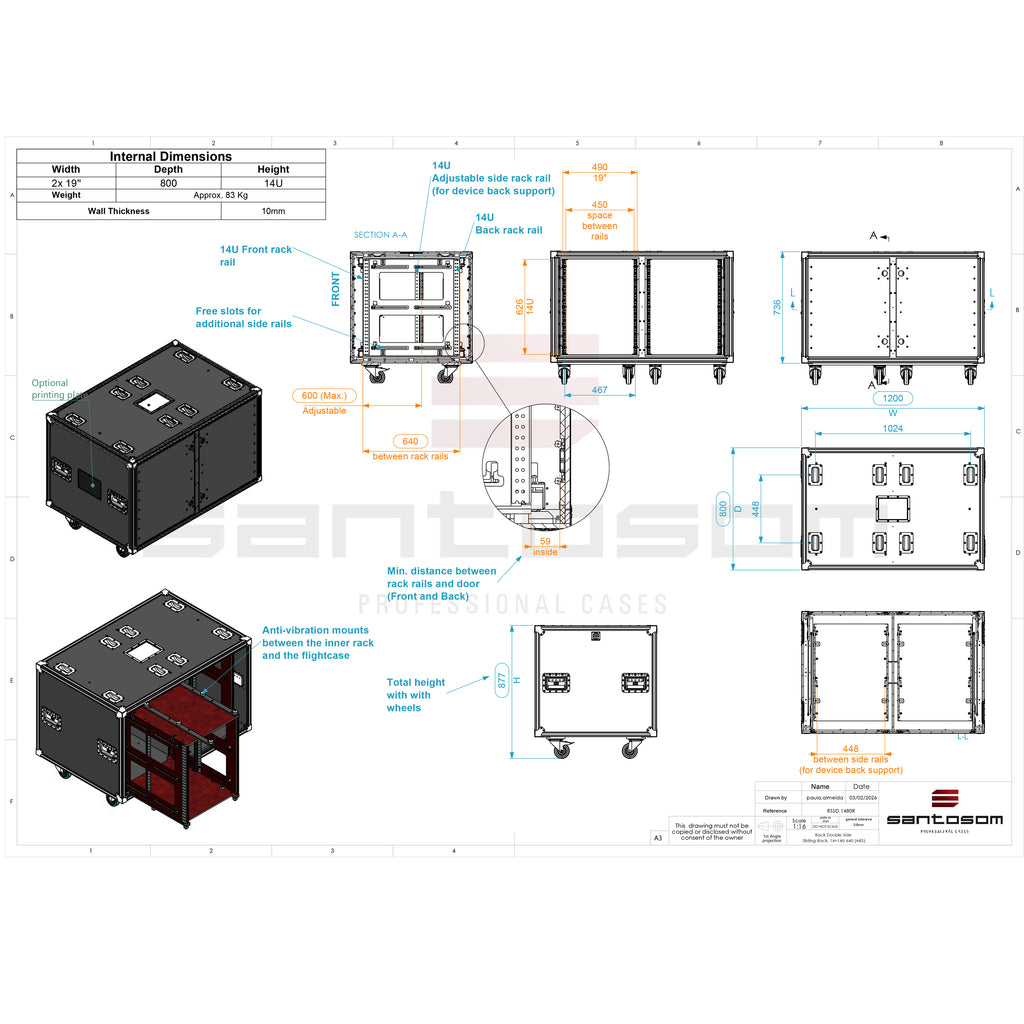 2x14U Rack Double Sliding Slam Door Rack Case 25" deep by Santosom