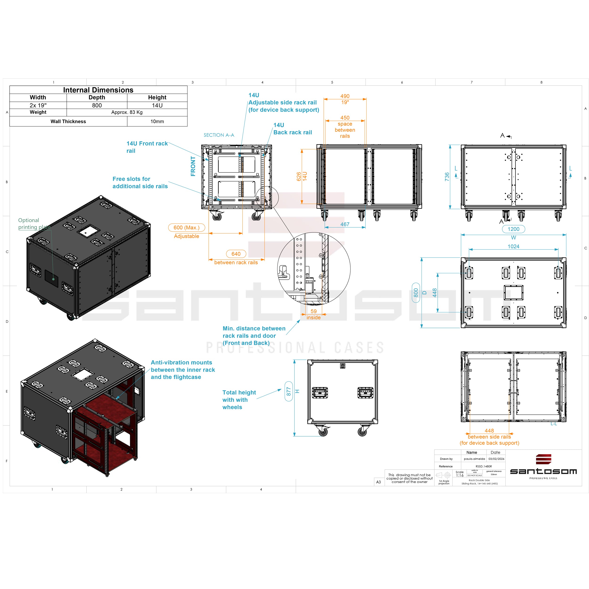 2x14U Rack Double Sliding Slam Door Rack Case 25" deep by Santosom