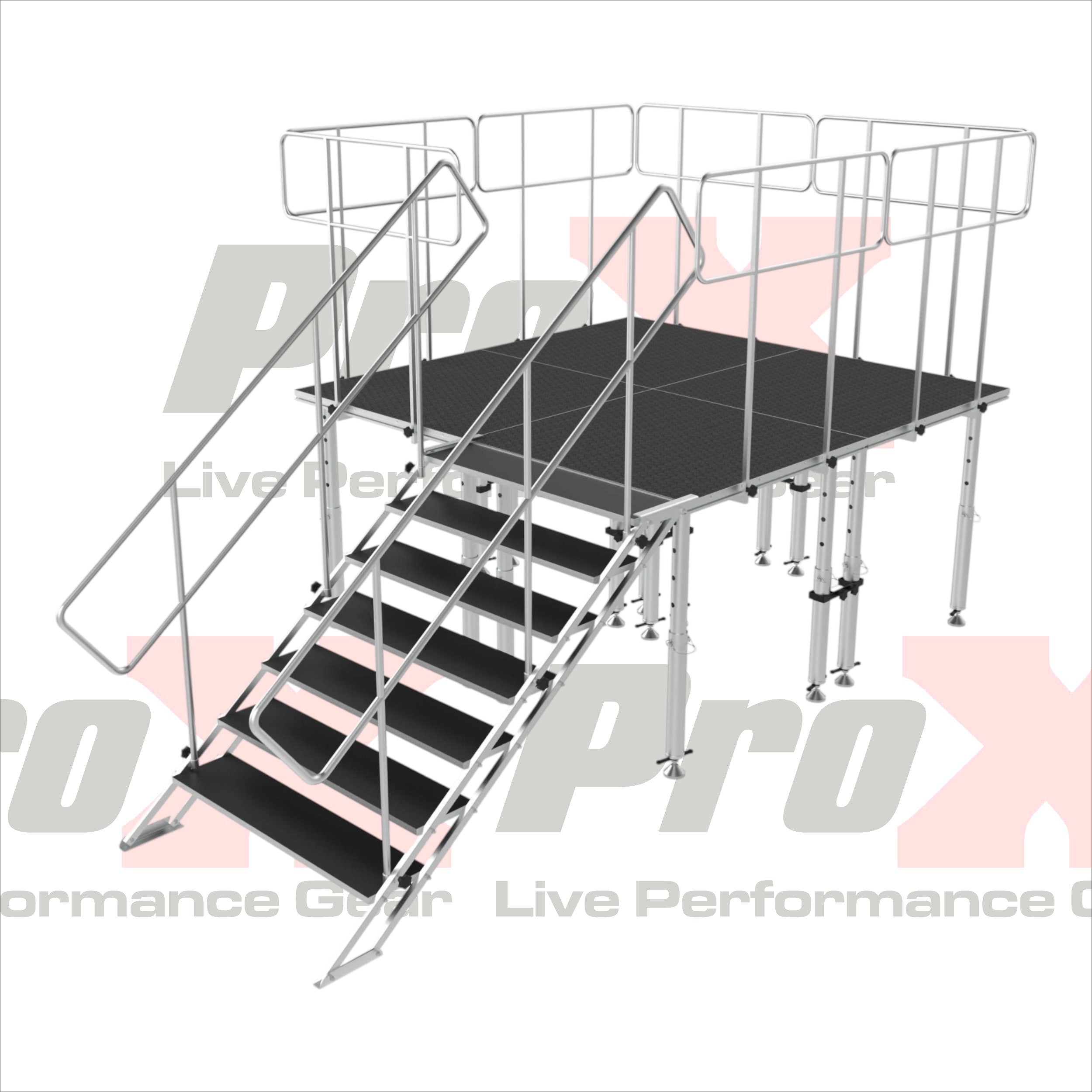 8x8 StageQ Platform Package 4x4 Decks w/ Steps Adjustable 28-48 Guard Rails and 7 Step