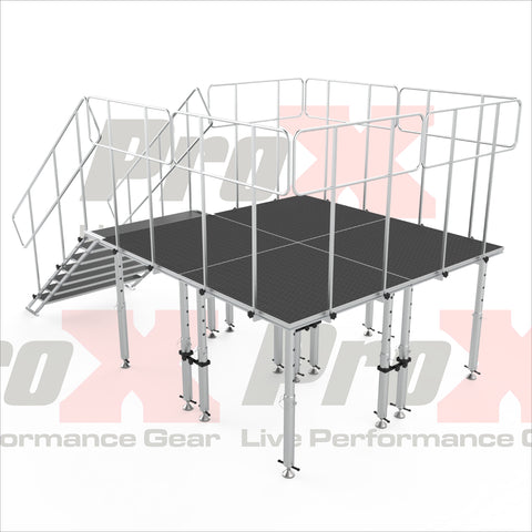 8x8 StageQ Platform Package 4x4 Decks w/ Steps Adjustable 28-48 Guard Rails and 7 Step