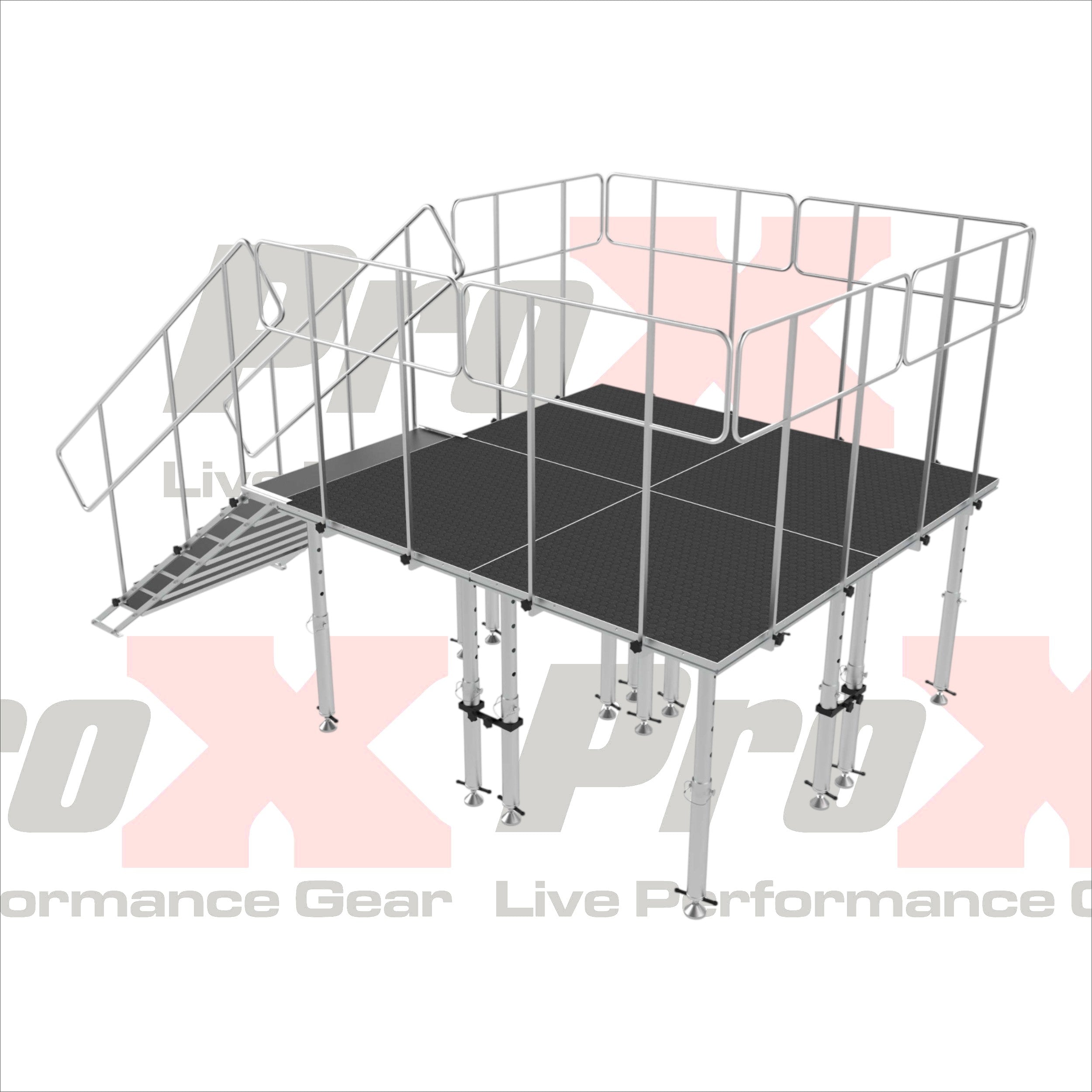 8x8 StageQ Platform Package 4x4 Decks w/ Steps Adjustable 28-48 Guard Rails and 7 Step