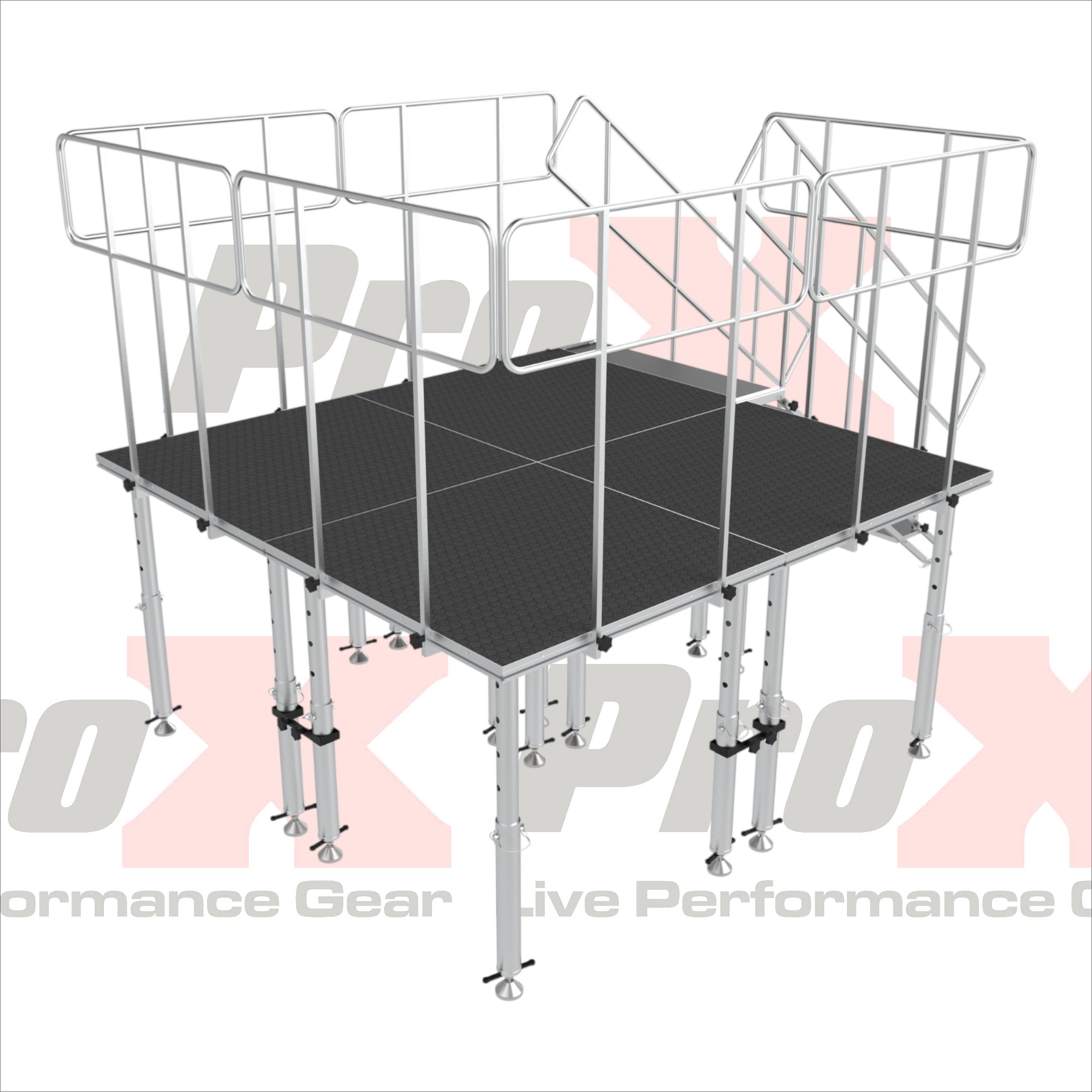 8x8 StageQ Platform Package 4x4 Decks w/ Steps Adjustable 28-48 Guard Rails and 7 Step