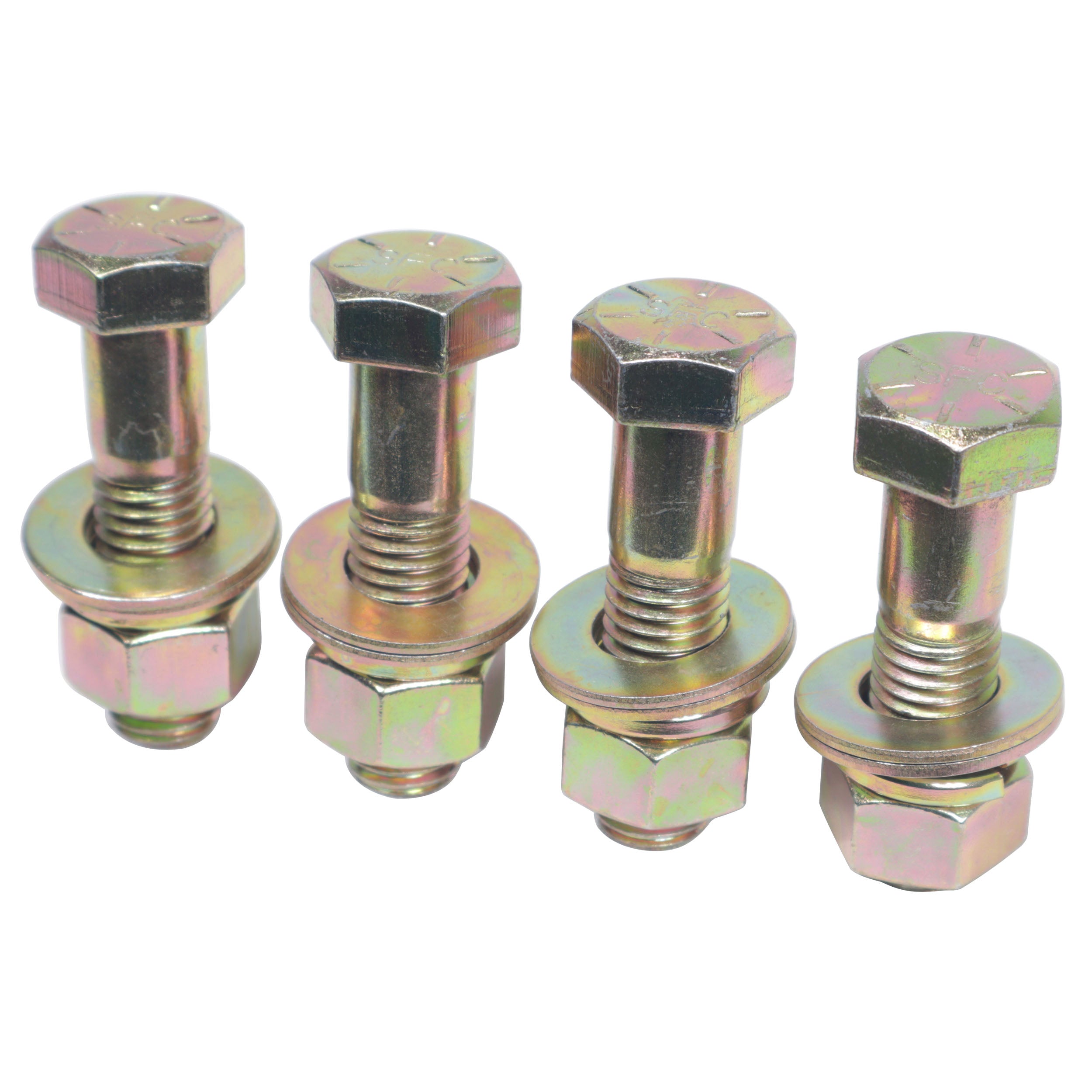 Set of (4) 2.5" Length Hex Short Yellow Zinc Truss Bolts Nuts Washers – Grade 8 (5/8”-11 x 2-1/2 NC)