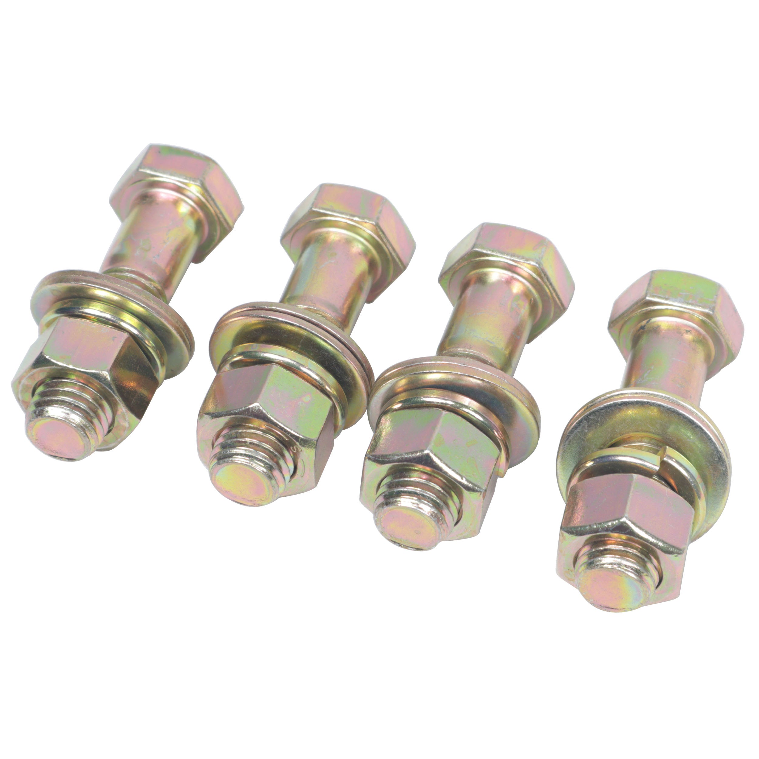 Set of (4) 2.5" Length Hex Short Yellow Zinc Truss Bolts Nuts Washers – Grade 8 (5/8”-11 x 2-1/2 NC)