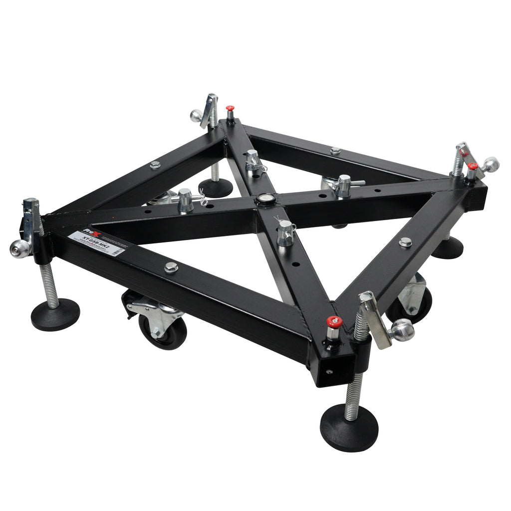 Universal Vertical Tower Truss Ground Support Base on Wheels with Leveling Jacks for F34, F44 and 12" Bolt truss