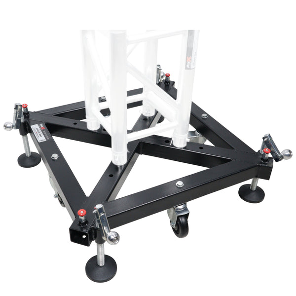 Universal Vertical Tower Truss Ground Support Base on Wheels with Leveling Jacks for F34, F44 and 12" Bolt truss