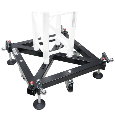 Universal Vertical Tower Truss Ground Support Base on Wheels with Leveling Jacks for F34, F44 and 12" Bolt truss