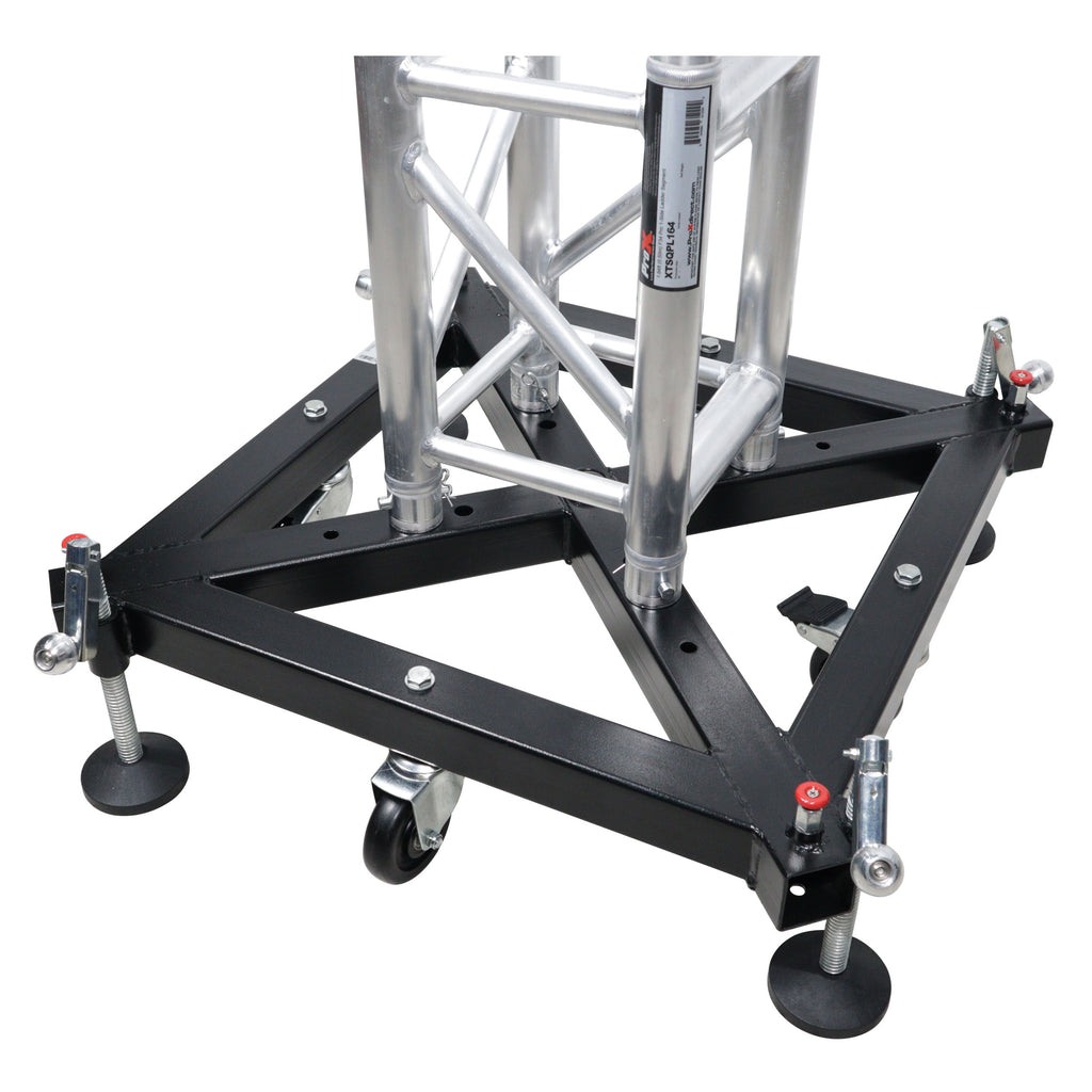 Universal Vertical Tower Truss Ground Support Base on Wheels with Leveling Jacks for F34, F44 and 12" Bolt truss