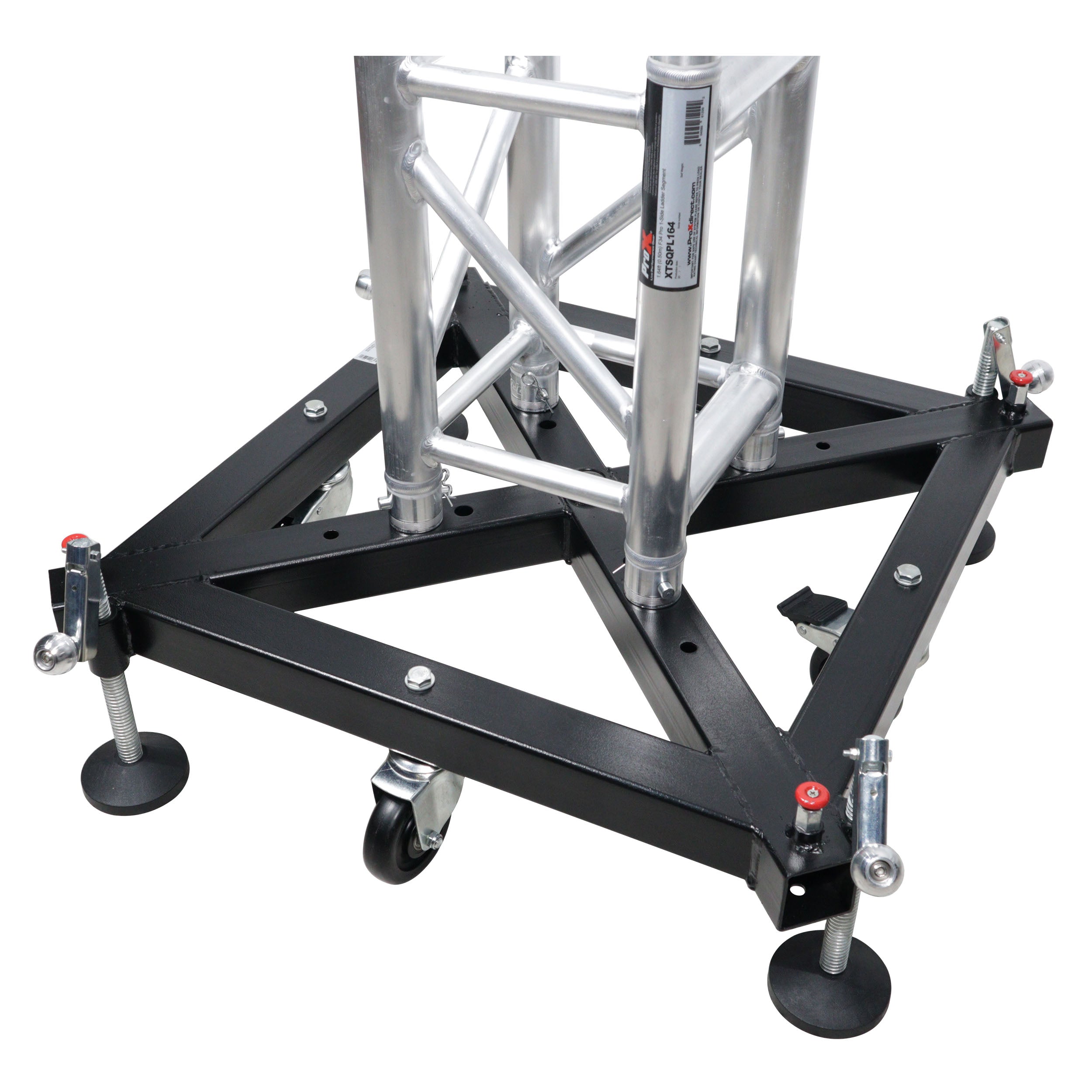 Universal Vertical Tower Truss Ground Support Base on Wheels with Leveling Jacks for F34, F44 and 12" Bolt truss
