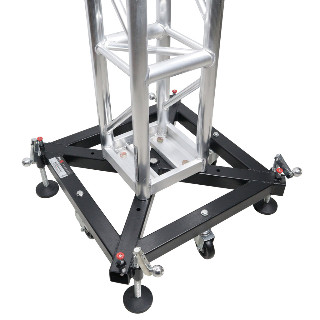 Universal Vertical Tower Truss Ground Support Base on Wheels with Leveling Jacks for F34, F44 and 12" Bolt truss