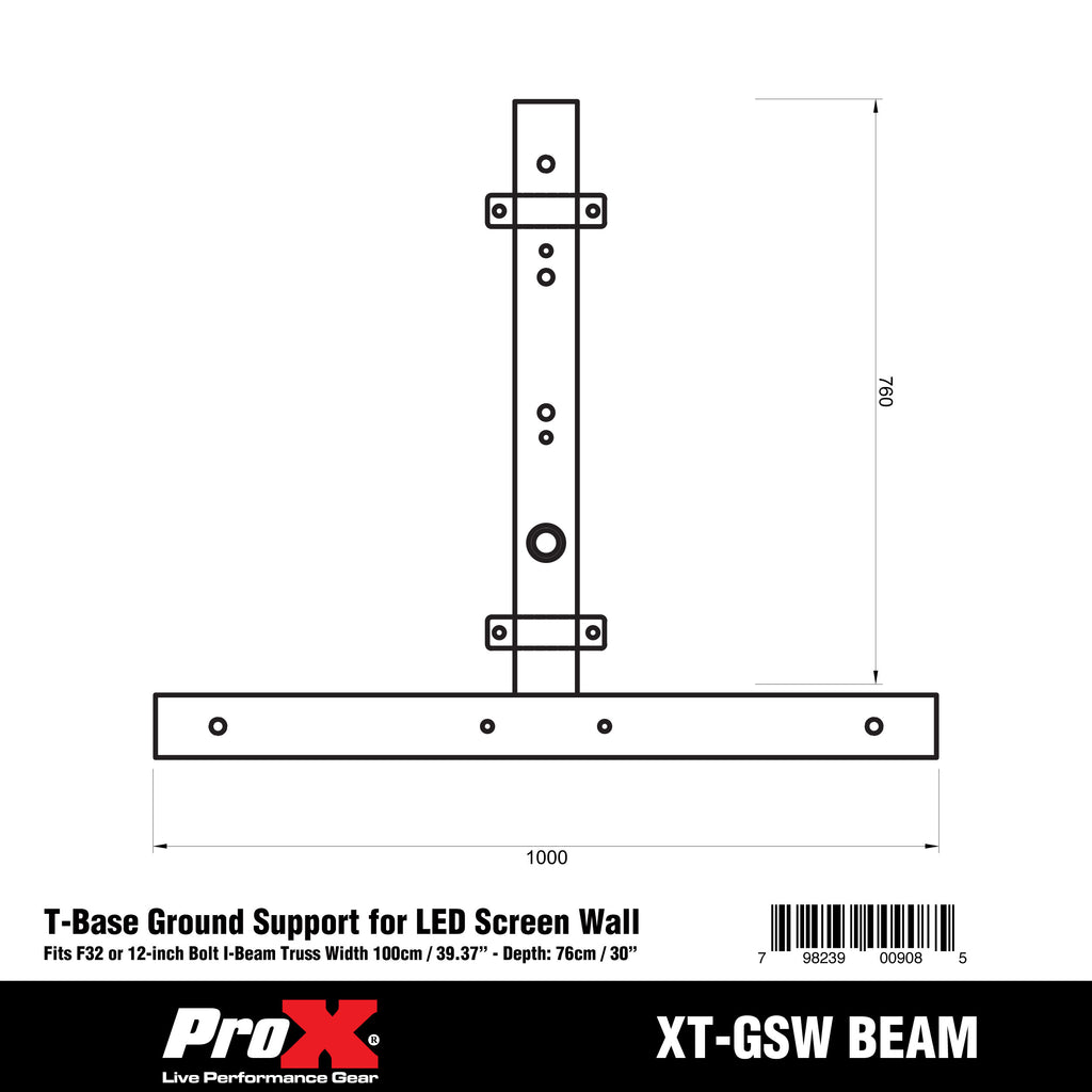 Ground Support Stabilizing 1M / 3.28ft T-Base for LED Screen Wall Stacking for I-Beam F32 or12" Bolted I-Beam Truss Segments