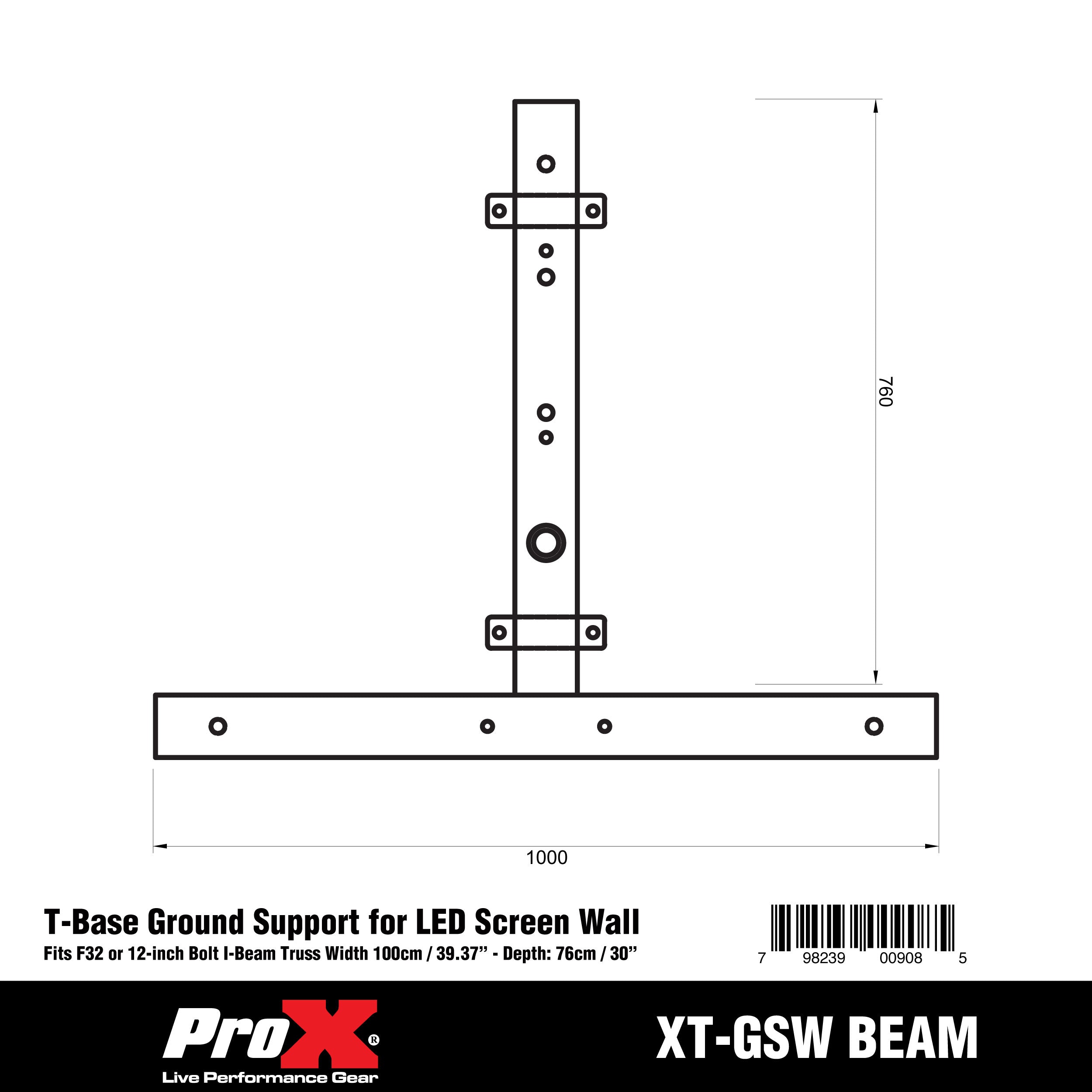 Ground Support Stabilizing 1M / 3.28ft T-Base for LED Screen Wall Stacking for I-Beam F32 or12" Bolted I-Beam Truss Segments