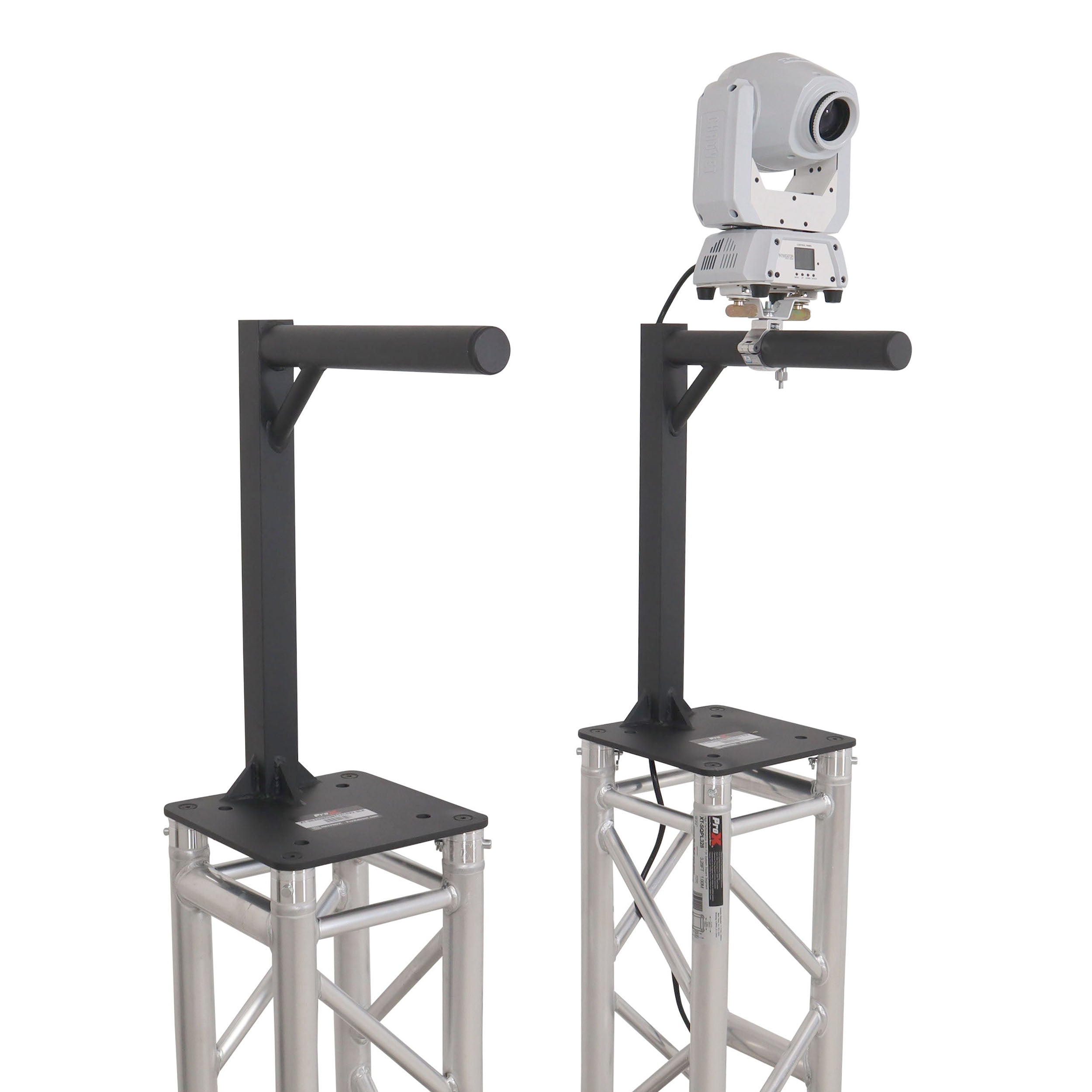 Set of 2 Inverted Lighting Mount Top Plates with 24"H and 16"L, 2" OD Arm in Black