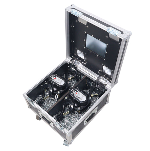 Set of Two 2-Ton 30' Ft. Manual Chain Hoist with ATA Flight Style Road Case for stage truss roof system and line array speakers