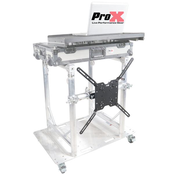Modular Mobile Media TV DJ Station Booth for ProX XT-GRU Rapid Grid Modular System and base plate with wheels