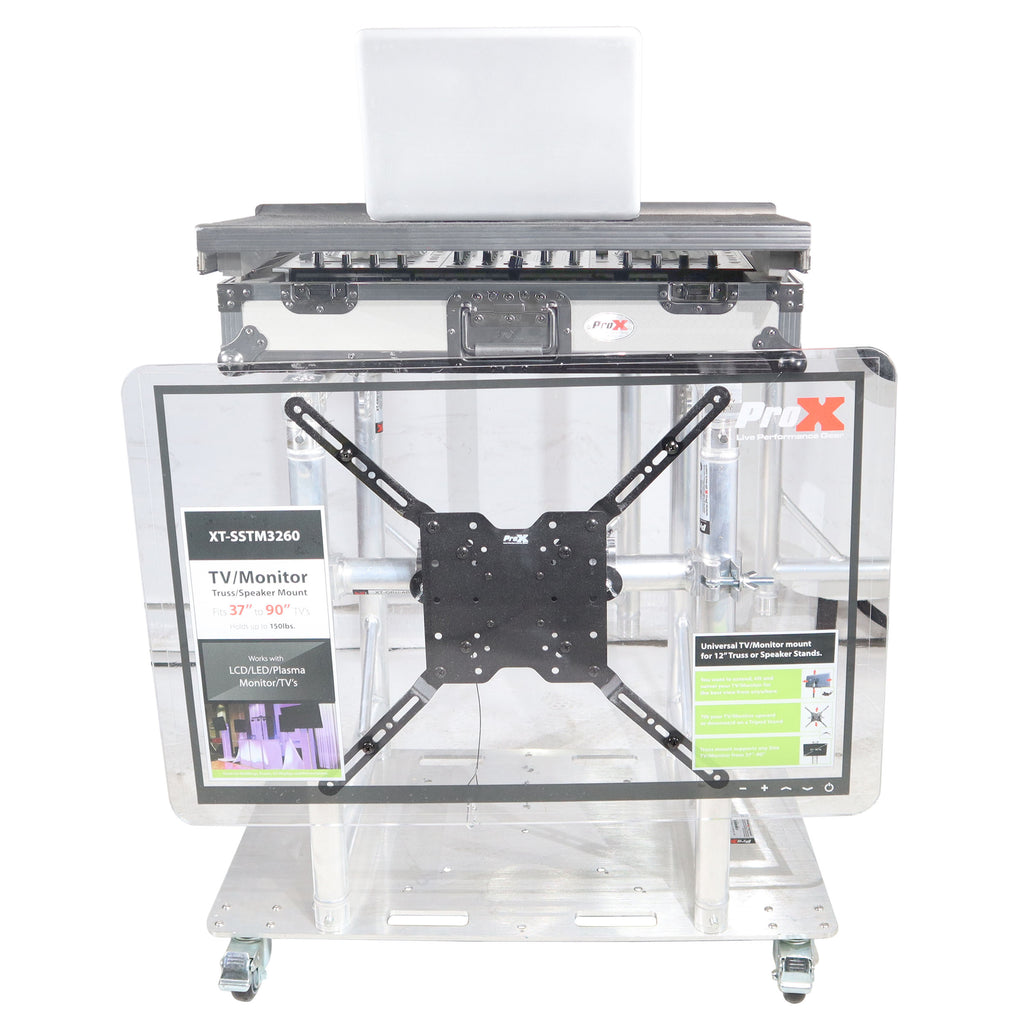 Modular Mobile Media TV DJ Station Booth for ProX XT-GRU Rapid Grid Modular System and base plate with wheels