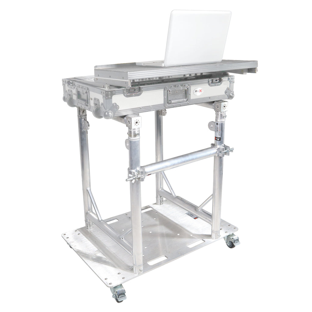 Modular Mobile Media TV DJ Station Booth for ProX XT-GRU Rapid Grid Modular System and base plate with wheels