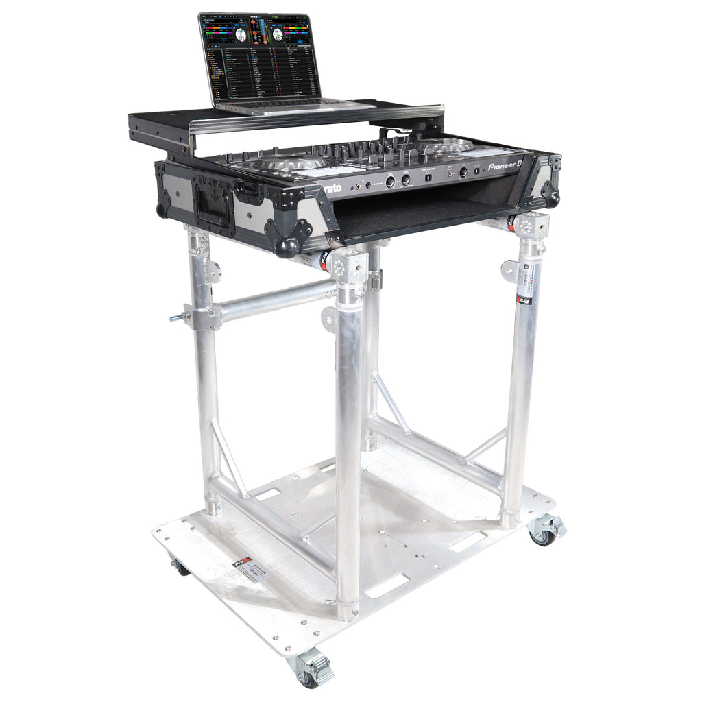 Modular Mobile Media TV DJ Station Booth for ProX XT-GRU Rapid Grid Modular System and base plate with wheels