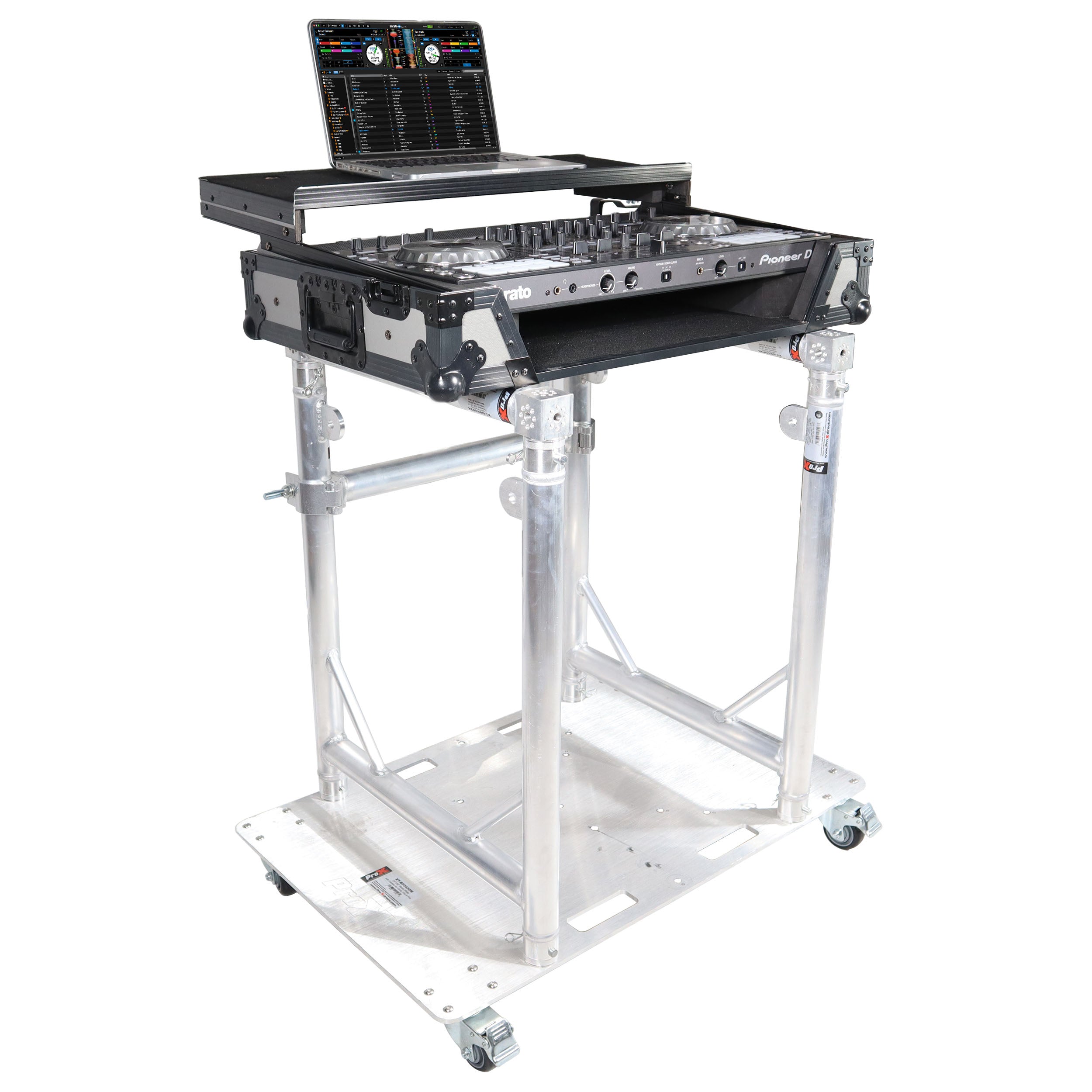 Modular Mobile Media TV DJ Station Booth for ProX XT-GRU Rapid Grid Modular System and base plate with wheels