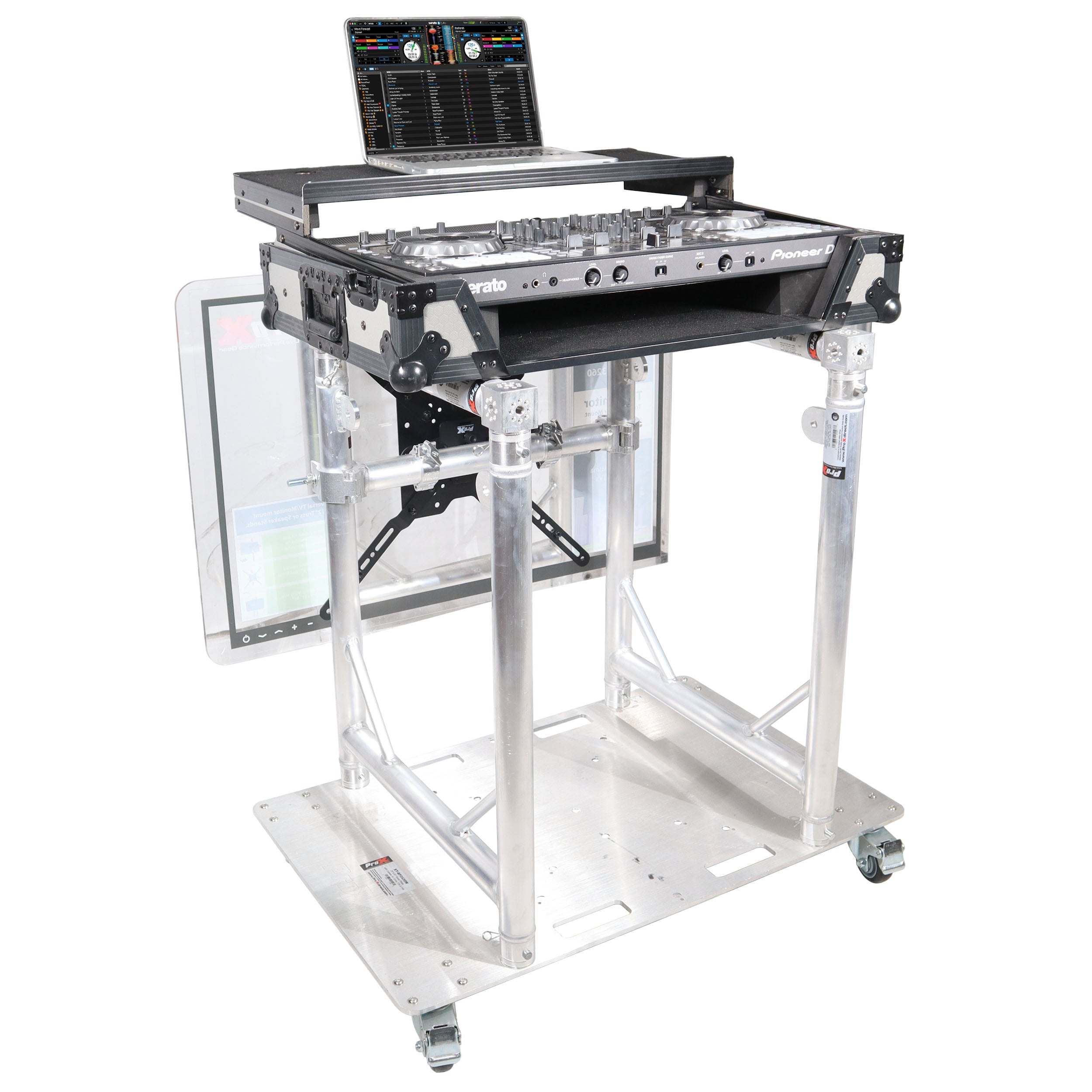 Modular Mobile Media TV DJ Station Booth for ProX XT-GRU Rapid Grid Modular System and base plate with wheels