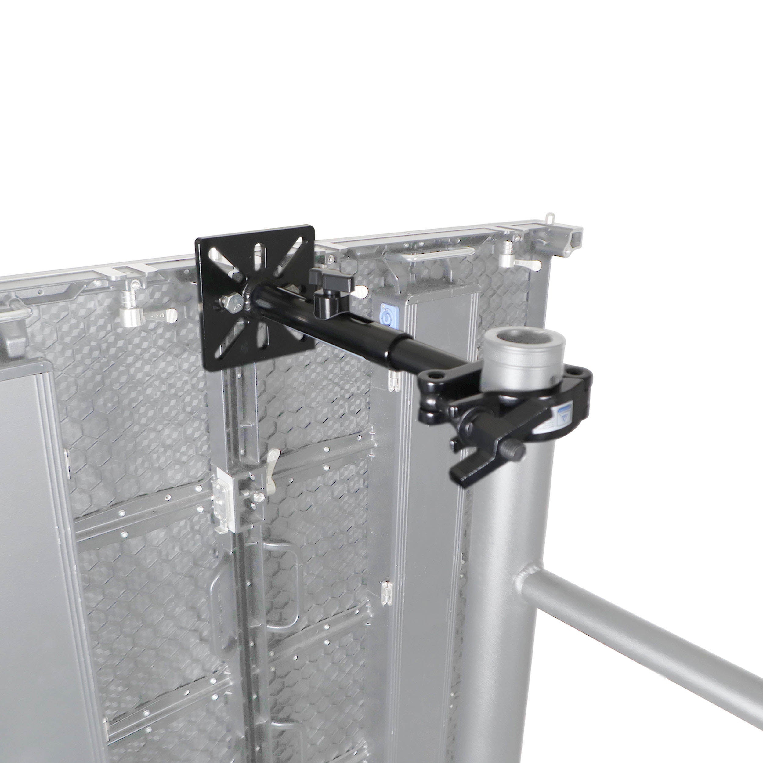 Black 10-13" LED Panel Wall Mounting Plate to Extension 2" Pole Truss Clamp for Ground Stacking and Hanging