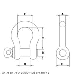 4 3/4 Ton 3/4" 0.75" Galvanized Screw Pin Anchor U Shackle