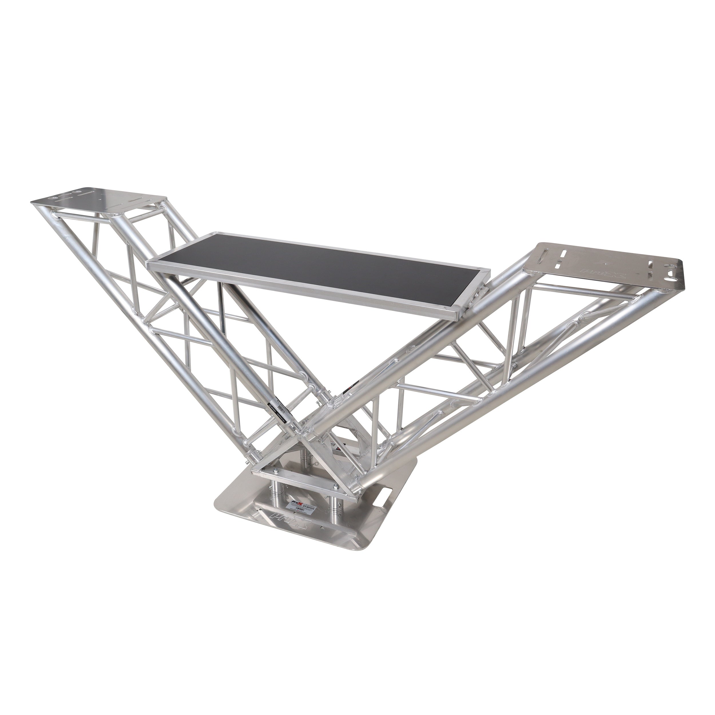 VERRAZANO V-Shape Aluminum Truss DJ Table with Elevated Monitor Shelves and 24" Base Plate