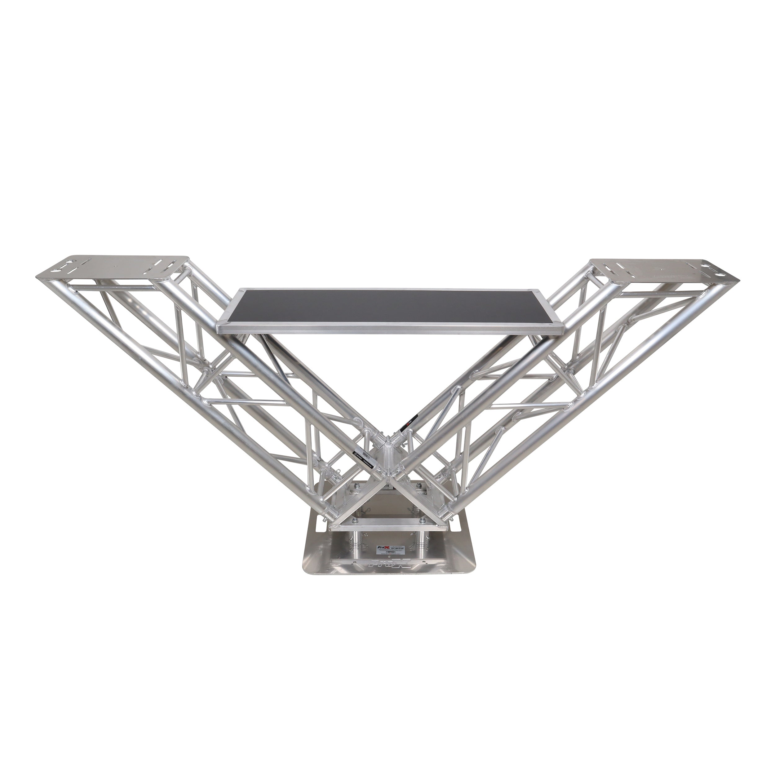 VERRAZANO V-Shape Aluminum Truss DJ Table with Elevated Monitor Shelves and 24" Base Plate