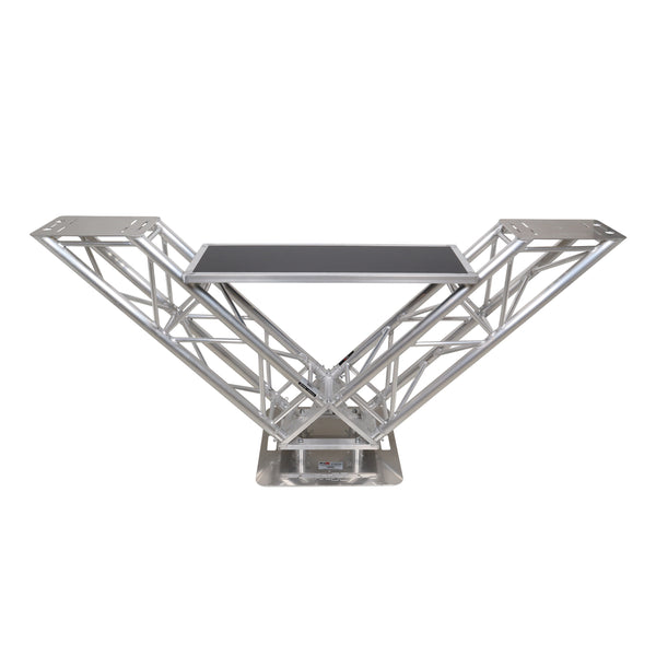 VERRAZANO V-Shape Aluminum Truss DJ Table with Elevated Monitor Shelves and 24" Base Plate