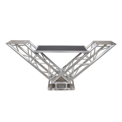 VERRAZANO V-Shape Aluminum Truss DJ Table with Elevated Monitor Shelves and 24" Base Plate