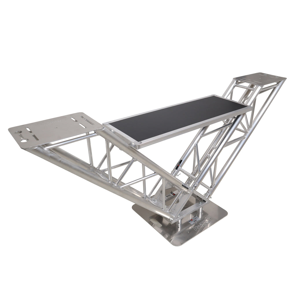 VERRAZANO V-Shape Aluminum Truss DJ Table with Elevated Monitor Shelves and 24" Base Plate