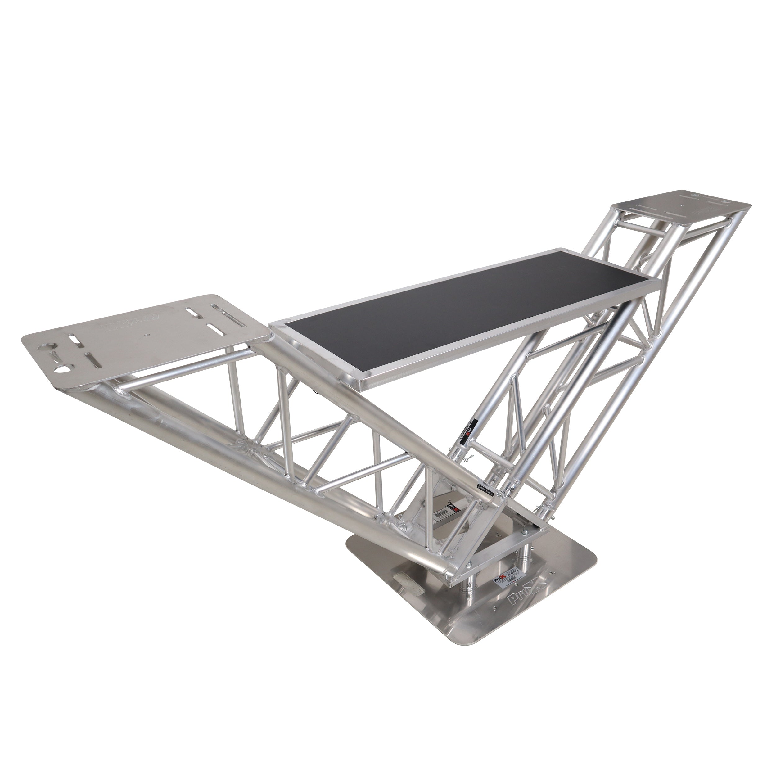 VERRAZANO V-Shape Aluminum Truss DJ Table with Elevated Monitor Shelves and 24" Base Plate