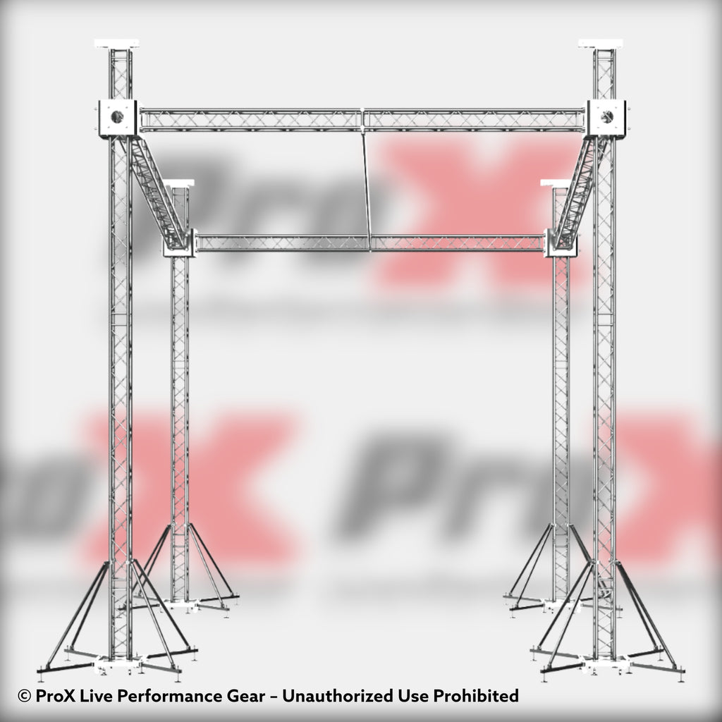 Stage Shed Slant Sloping Roofing Truss System Middle Beam Ground Support and Chain Hoists 20x20x23 Ft.
